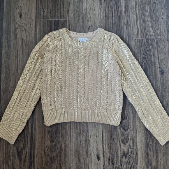 💙 Rachel Zoe Girls Cable Knit Gold Metallic Sweater Size L Preppy Fall Winter - Picture 8 of 8